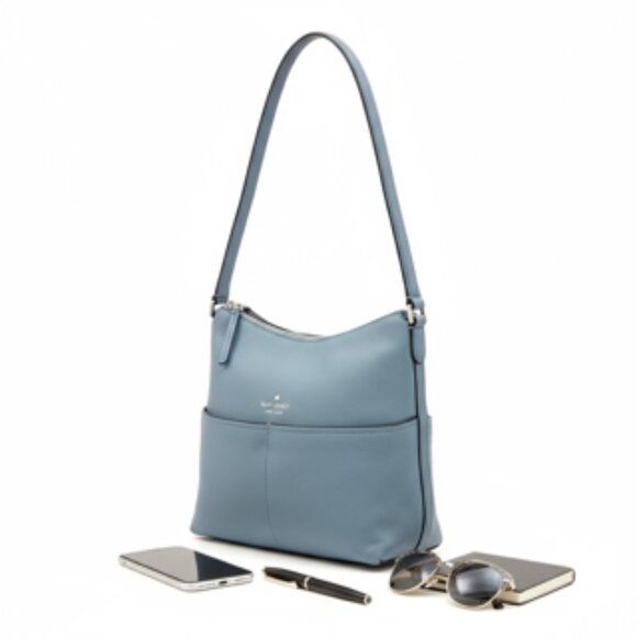 Kate Spade New York Light Blue Leather Hobo Shoulder Tote - Picture 1 of 14